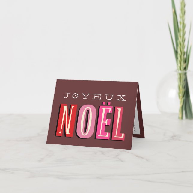 Joyeux Noel funky rosa red chic christmas helgdag Helgkort (Framsida)