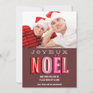 Joyeux Noel funky rosa Red chic Julfoto Julkort