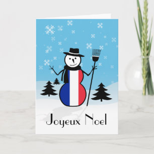 Joyeux Noel God jul Fransk Snögubbe Frankrike Helgkort