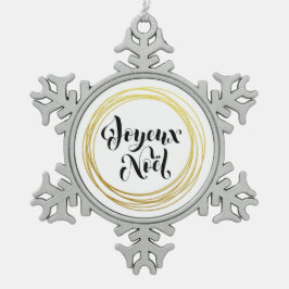 Joyeux Noël - God jul i Fransk Snöflinga Pewter Julgransprydnad