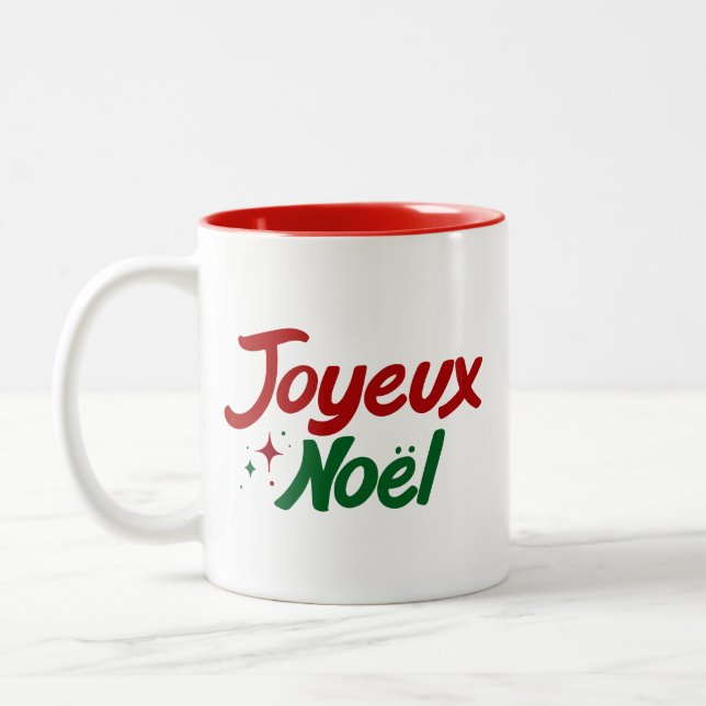 Joyeux Noël Hand Lettered  Två-Tonad Mugg (Vänster)