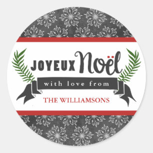 Joyeux Noel Helgdag Gift Märkre Stickers / Grått Runt Klistermärke