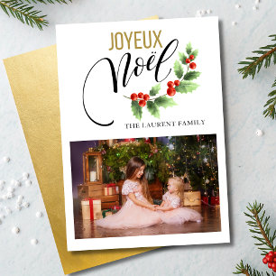 Joyeux Noël Holly Photo Fransk julkort