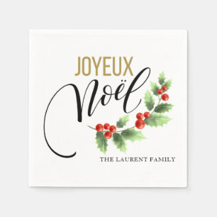 Joyeux Noël Holly Photo Personlig Jul Pappersservett