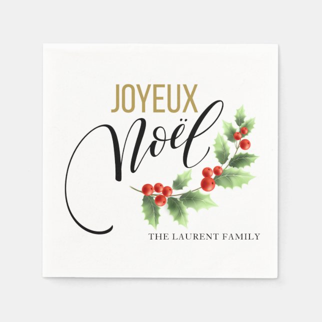 Joyeux Noël Holly Photo Personlig | Jul Pappersservett (Framsidan)