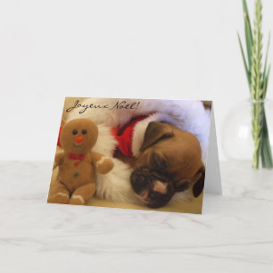 Joyeux Noël jul Boxer Puppy-hälsningskort Helgkort