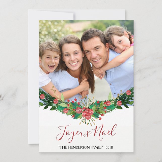 Joyeux Noël Jul Garland Script Photo Card Julkort (Framsida)