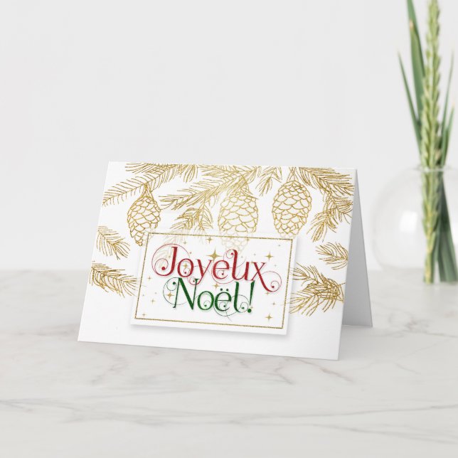 Joyeux Noel jul Typography Guld Gräs Helgkort (Framsida)