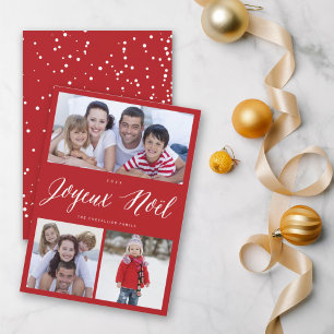Joyeux Noel jul White Script 3 Photo Collage Julkort