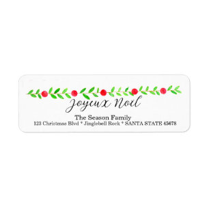 Joyeux Noël, julbanderoll med vattenfärg Returadress Etikett