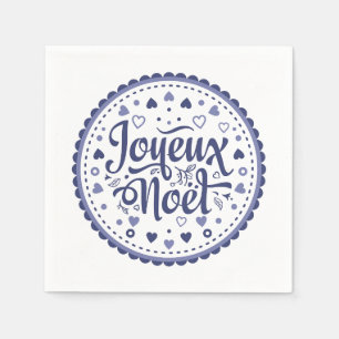 Joyeux Noel kalligrafi typografi blå vit chic Pappersservett