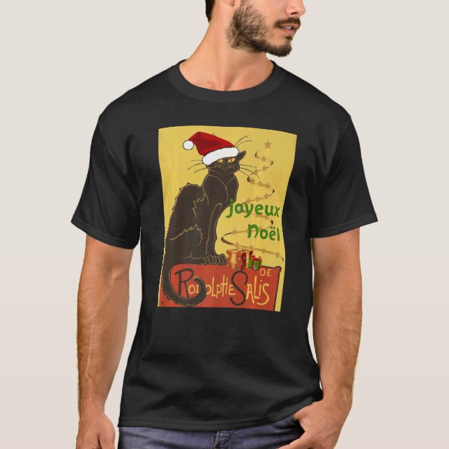 Joyeux Noel Le Chat Noir Christmas Holiday Vector T Shirt (Framsida)