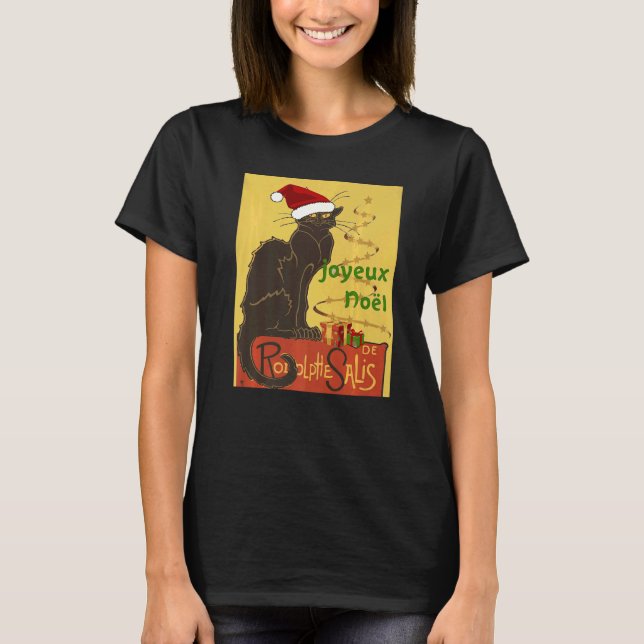 Joyeux Noel Le Chat Noir Christmas Holiday Vector T Shirt (Framsida)