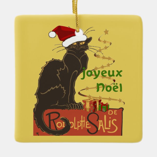 Joyeux Noel Le Chat Noir Christmas Spoof  Julgransprydnad Keramik (Framsida)
