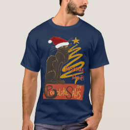Joyeux Noel Le Chat Noir With Stylized Golden Tree T Shirt
