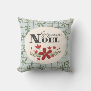 Joyeux Noel Leafy Mönster och Blommigt jul Kudde