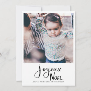 Joyeux Noel Minimalist Script Family Photo Julkort