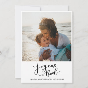 Joyeux Noel Minimalist Script Family Photo Julkort