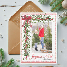 Joyeux Noël Mistletoe Red Bow Family Photo
