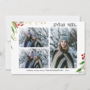 Joyeux Noel Modern Red Guld Berry Flerfoto Julkort