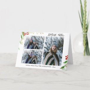 Joyeux Noel Modern Red Guld Berry Multifoto Helgkort