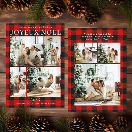 Joyeux Noel Multi Photo Red Buffalo Plaid Julkort