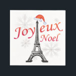 Joyeux Noel Pappersservett<br><div class="desc">Joyeux Noel-gåvor,  helgdag och Julklapp med Eiffel Torn med en julhatt och snöflingor.</div>