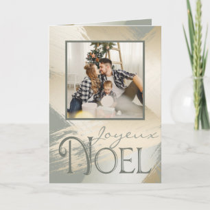 Joyeux Noel Photo Card Modern Guld-färgstreck Kort