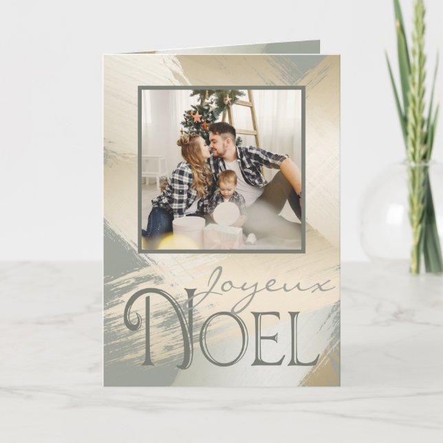 Joyeux Noel Photo Card Modern Guld-färgstreck Kort (Framsida)