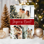 Joyeux Noel Photo Collage Julkort<br><div class="desc">Det här fantastiska 3-fotokortet med "Joyeux Noel!" i ett modernt typsnitt och din familj namn och år i ett rent, skarpt, traditionellt typsnitt, både i vitt på rött med en matchande baksida, är perfekt att skicka till din familj och dina vänner. Alla kommer att få nya bilder av din familj...</div>