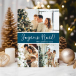 Joyeux Noel Photo Collage Julkort<br><div class="desc">Det här fantastiska 3-fotokortet med "Joyeux Noel!" i ett modernt typsnitt och din familj namn och år i ett rent, skarpt, traditionellt typsnitt, både i vitt på mörk grönt med en matchande baksida, är perfekt att skicka till din familj och dina vänner. Alla kommer att få nya bilder av din...</div>