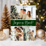 Joyeux Noel Photo Collage Julkort<br><div class="desc">Det här fantastiska 3-fotokortet med "Joyeux Noel!" i ett modernt typsnitt och din familj namn och år i ett rent, skarpt, traditionellt typsnitt, både i vitt på mörk grönt med en matchande baksida, är perfekt att skicka till din familj och dina vänner. Alla kommer att få nya bilder av din...</div>