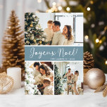 Joyeux Noel Photo Collage Julkort<br><div class="desc">Det här fantastiska 3-fotokortet med "Joyeux Noel!" i ett modernt typsnitt och din familj namn och år i ett rent, skarpt typsnitt, både i vitt på dammblått med en matchande bakgrund, är perfekt att skicka till din familj och dina vänner. Alla kommer att få nya bilder av din familj från...</div>