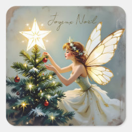 Joyeux Noël | Pretty Fairy Christmas Fyrkantigt Klistermärke