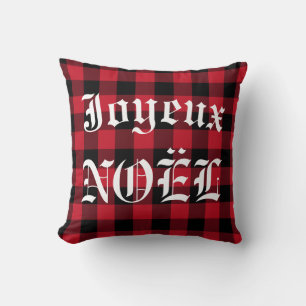 Joyeux Noel Red Black Buffalo Check Lumberjack Kudde