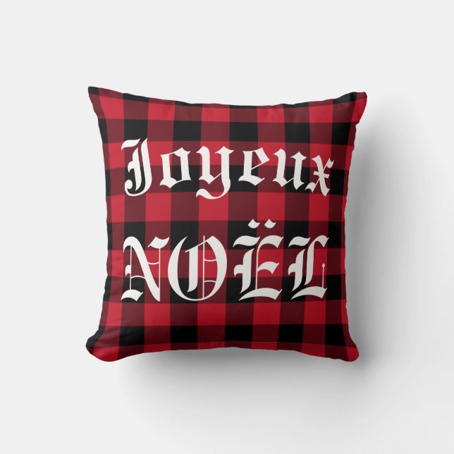 Joyeux Noel Red Black Buffalo Check Lumberjack Kudde (Framsida)