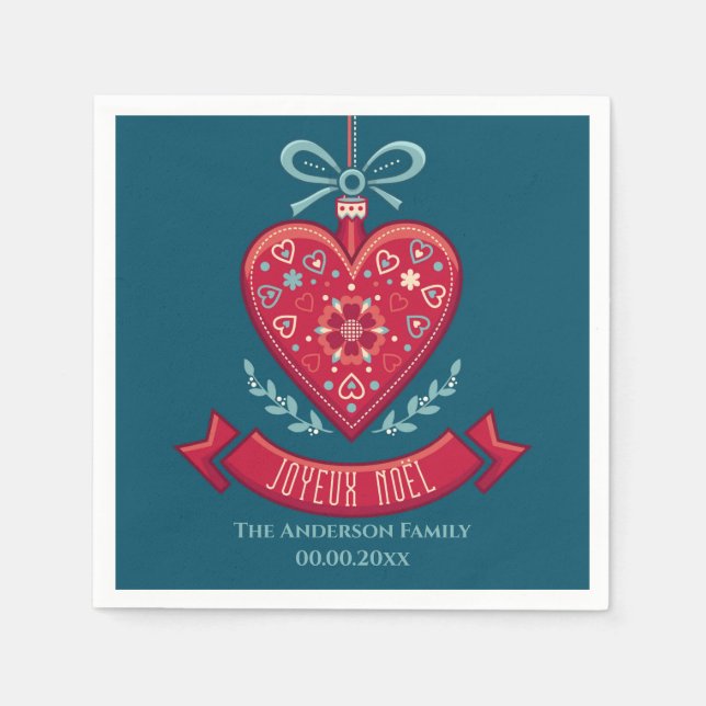 Joyeux Noel Red dekoration träd namn Pappersservett (Framsidan)