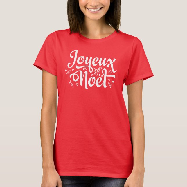 Joyeux Noel Red Fransk God jul T Shirt (Framsida)