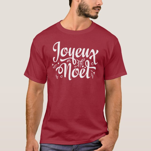 Joyeux Noel Red Fransk God jul T Shirt (Framsida)