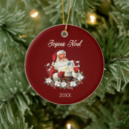 Joyeux Noel Red Vintage Santa Santa Santa Julgransprydnad Keramik