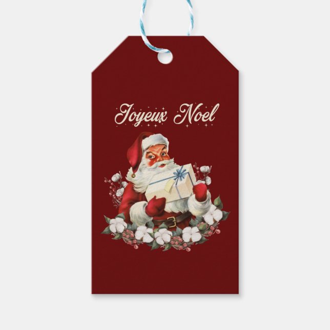 Joyeux Noel Red Vintage Santa Santa Santa Presentetikett (Framsidan)