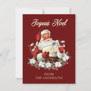 Joyeux Noel Red Vintage Santa Santa Santa Vykort