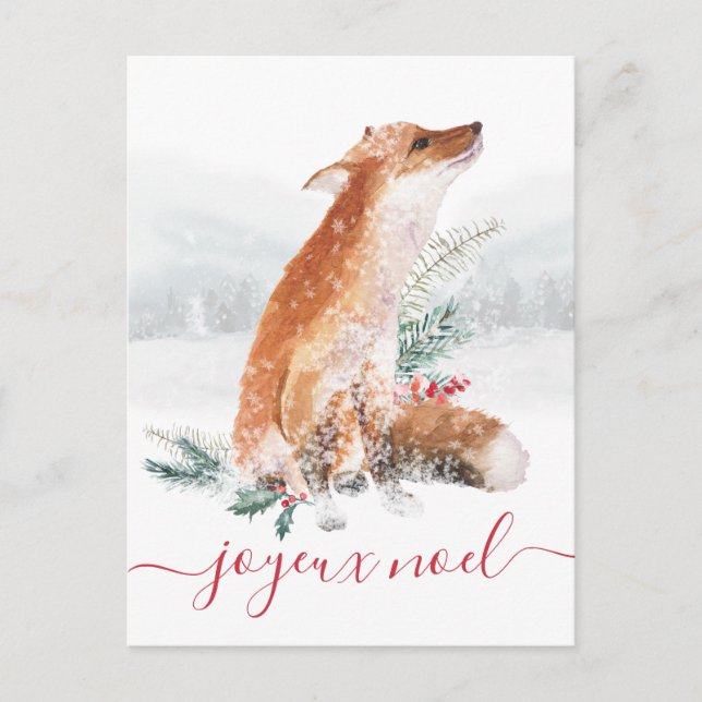 Joyeux Noel Renard Rouge Forêt d'Hiver Fransk Vykort (Framsida)