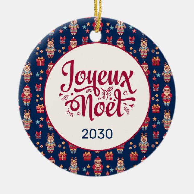 Joyeux Noel Retro Santa Blue Julgransprydnad Keramik (Framsidan)
