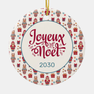 Joyeux Noel Retro Santa Cream Julgransprydnad Keramik