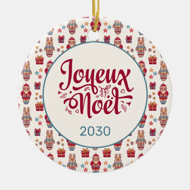 Joyeux Noel Retro Santa Cream Julgransprydnad Keramik (Framsidan)
