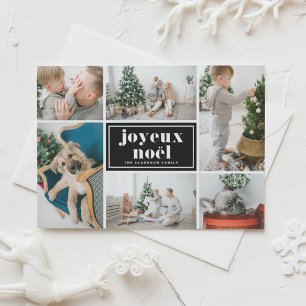 Joyeux Noël Retro Typografi Svart Fotokollage Julkort