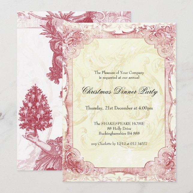 Joyeux Noel rouge Festive Inbjudningar (Fram/baksida)