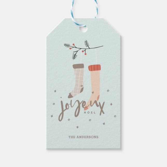 Joyeux Noel Scandinavian Stocking jul Presentetikett (Framsidan)