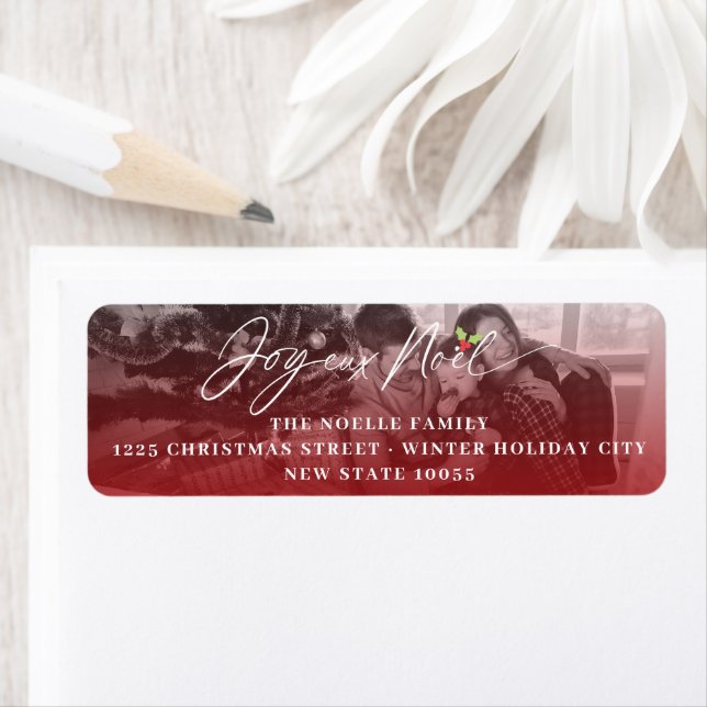 Joyeux Noel Script-Adressetiketter för julfoto Returadress Etikett (Insitu)